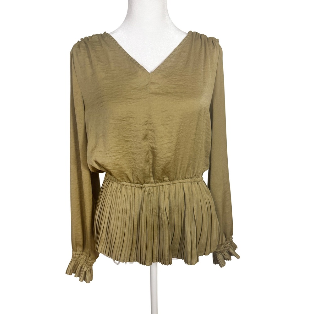 Philosophy Olive Green Peplum Blouse Top‎ Women's Size M Long Sleeve